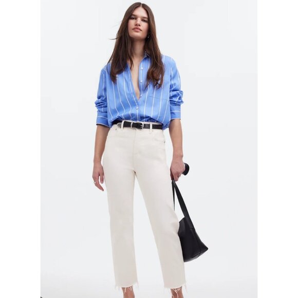 Madewell '90s Straight Crop Jean Tile White Sz 27 High Rise Raw Hem NQ179 - Picture 2 of 13